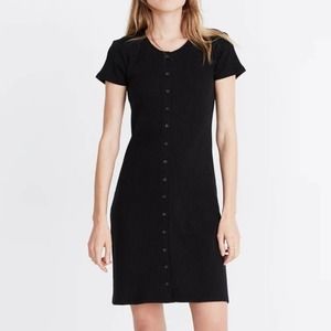 Madewell Black Button Front Ribbed Mini Dress Size XS